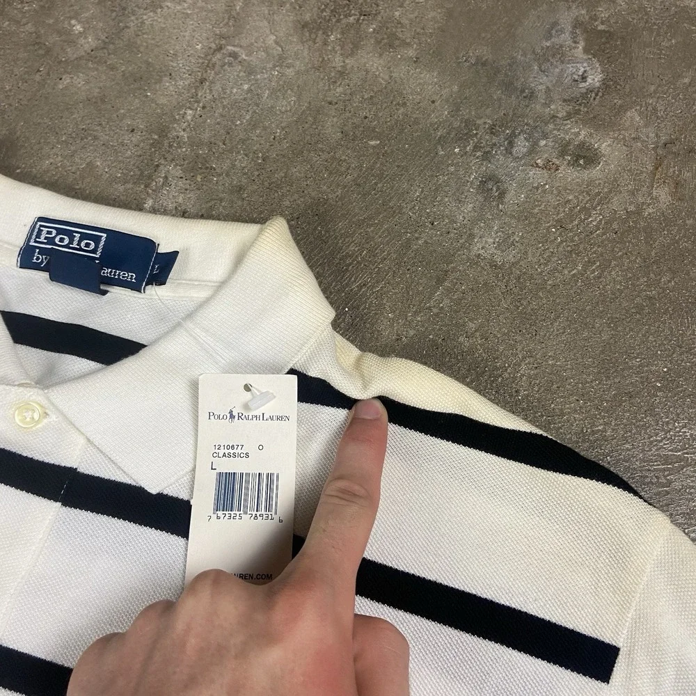 NWT Vintage 90s Polo Ralph Lauren Polo Shirt Size Large Black Striped Pony Logo